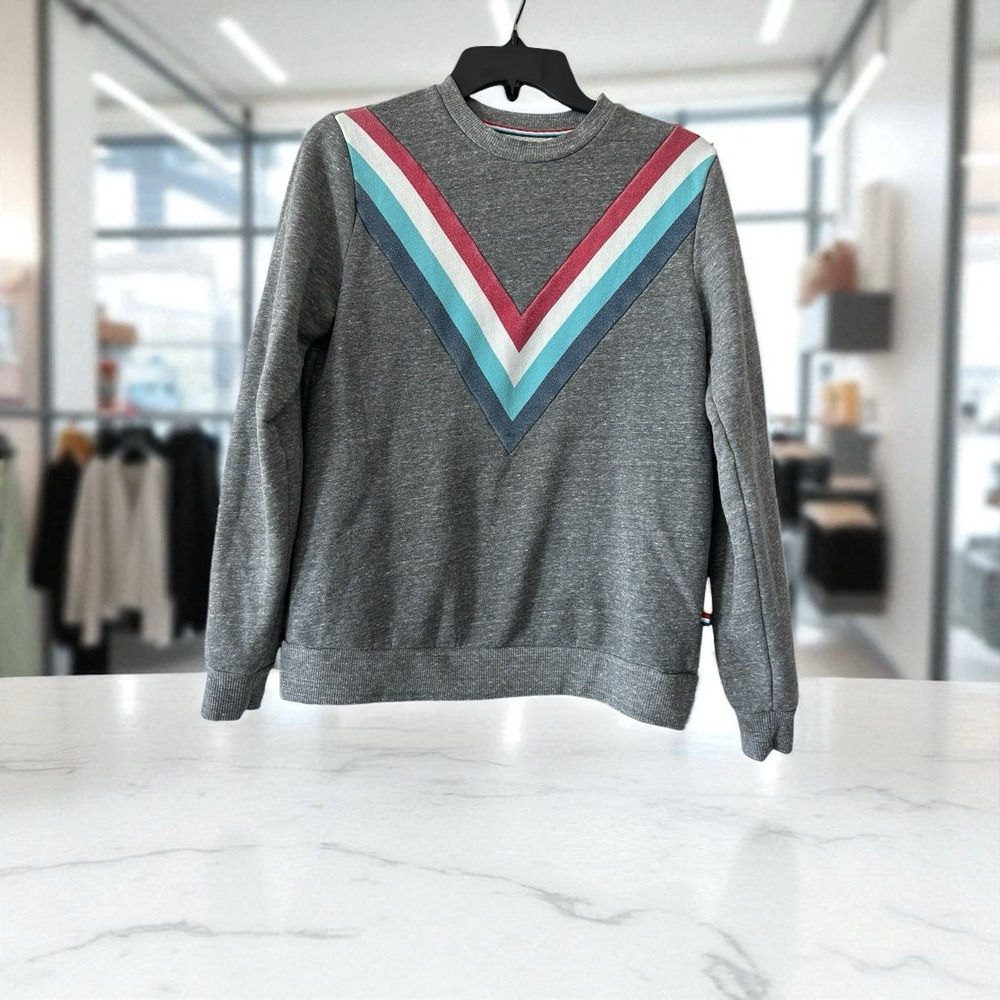 Anthropologie Sol Angeles Sweatshirt Pullover Size‎ XS Gray Multi Stripe Vintage